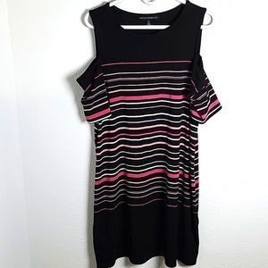 White House Black Market Cold-Shoulder Dress, Black, White, Pink, Size 2X